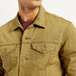 Men's Solid Tan Spread Collar Trucker Jacket - Detail View