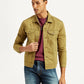 Men's Solid Tan Spread Collar Trucker Jacket - Styleshot View