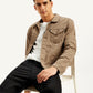 Men's Redloop Solid Light-Brown Spread Collar Denim Trucker Jacket - Elevated View