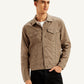 Men's Redloop Solid Light-Brown Spread Collar Denim Trucker Jacket - Front View