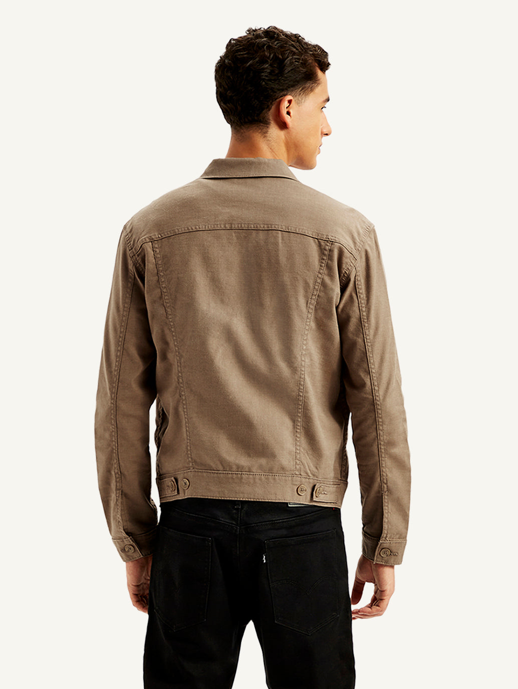 Men's Redloop Solid Light-Brown Spread Collar Denim Trucker Jacket - Back View