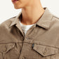 Men's Redloop Solid Light-Brown Spread Collar Denim Trucker Jacket - Detail View
