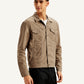 Men's Redloop Solid Light-Brown Spread Collar Denim Trucker Jacket - Side View