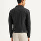 Men's Solid Black Spread Collar Denim Trucker Jacket - Back View