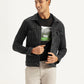 Men's Solid Black Spread Collar Denim Trucker Jacket - Styleshot View