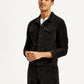 Men's Solid Black Spread Collar Denim Jacket - Styleshot View