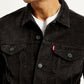 Men's Solid Black Spread Collar Denim Jacket - Detail View