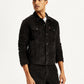 Men's Solid Black Spread Collar Denim Jacket - Side View