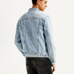 Men's Solid Light Blue Denim Jacket - Back View