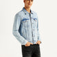 Men's Solid Light Blue Denim Jacket - Side View