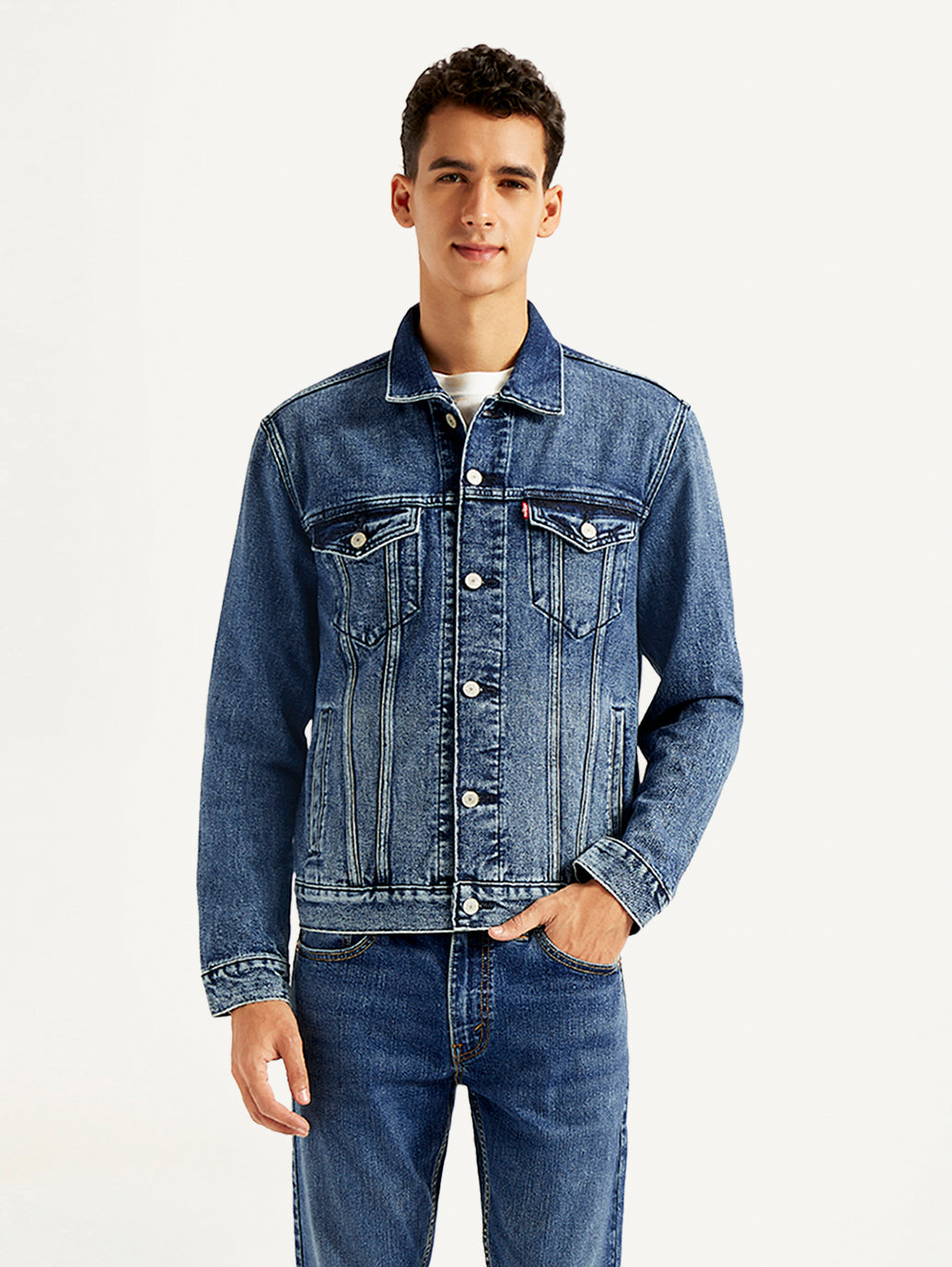 Men's Solid Blue Denim Jacket