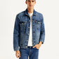Men's Solid Blue Denim Jacket - Front View
