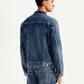 Men's Solid Blue Denim Jacket - Back View