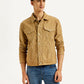 Men's Solid Light Brown Spread Collar Corduroy Jacket - Front View