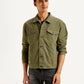 Men's Solid Olive Spread Collar Corduroy Jacket - Front View