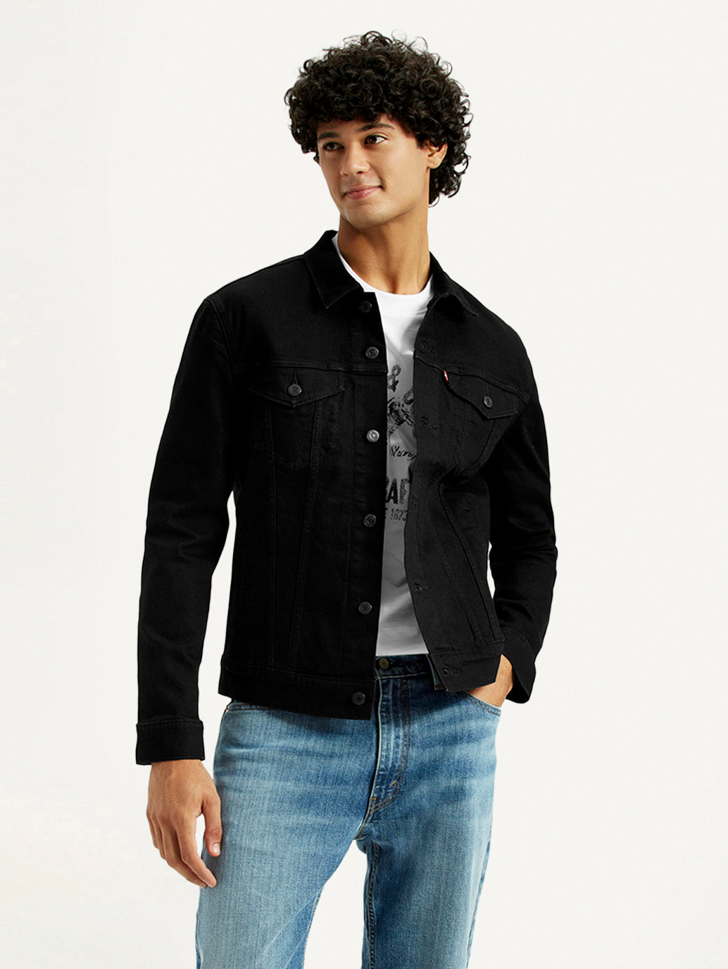 Men's Solid Black Spread Collar Jacket