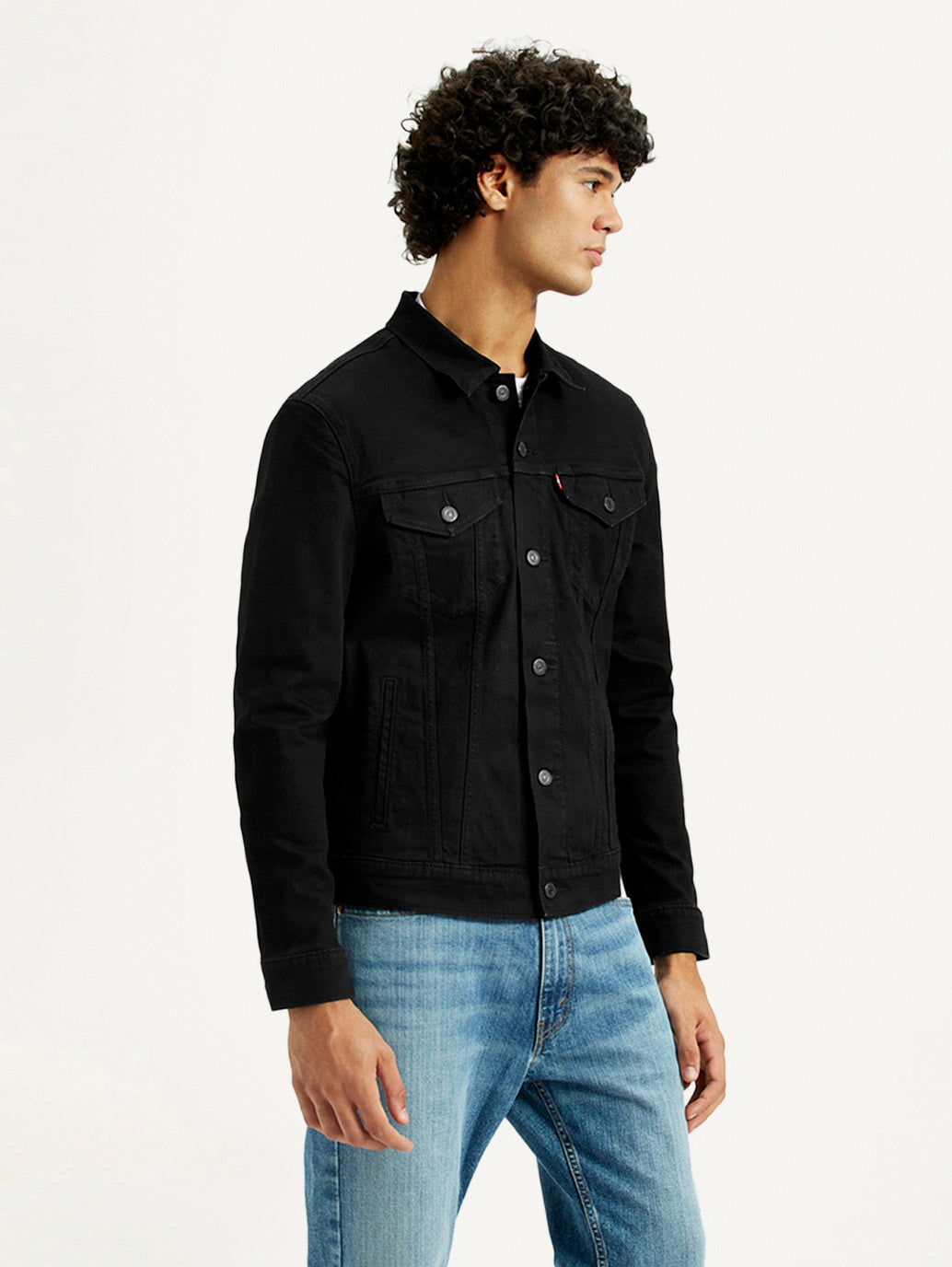 Men's Solid Black Spread Collar Jacket - Side View