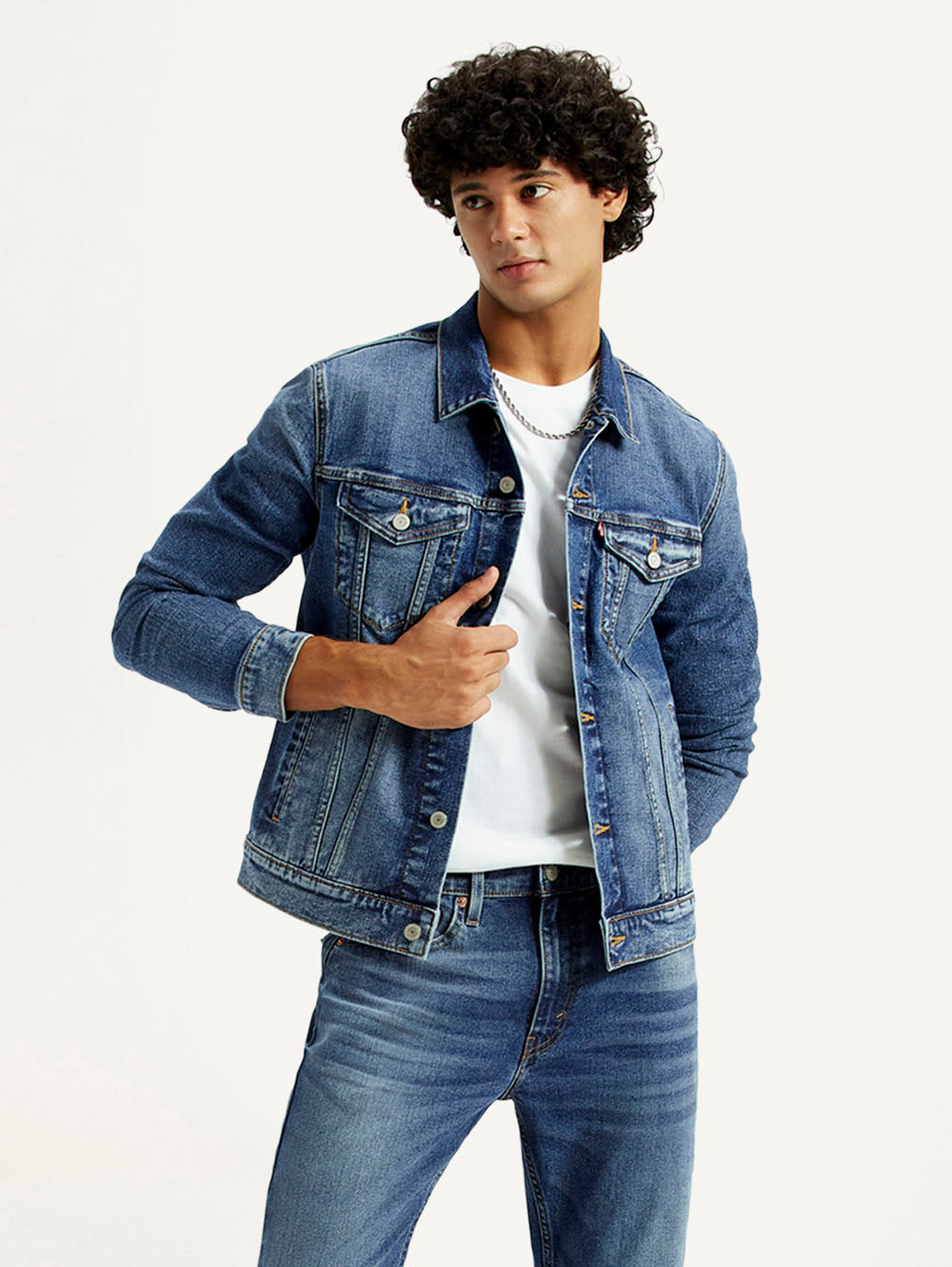 Men's Solid Med Indigo Spread Collar Denim Jacket