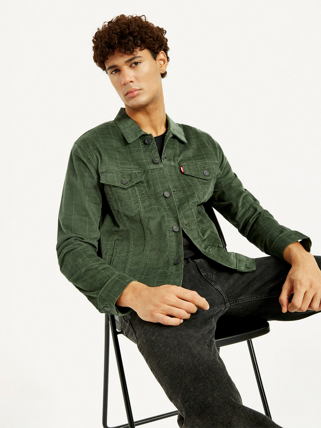 Men's Checkered Green Trucker Jacket