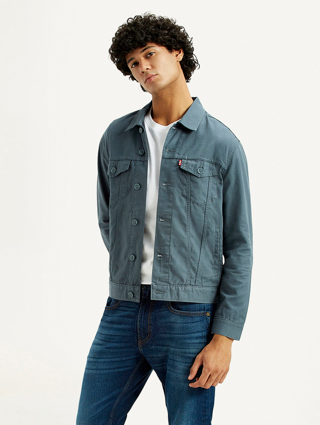 Men's Solid Blue Spread Collar Linen Jacket
