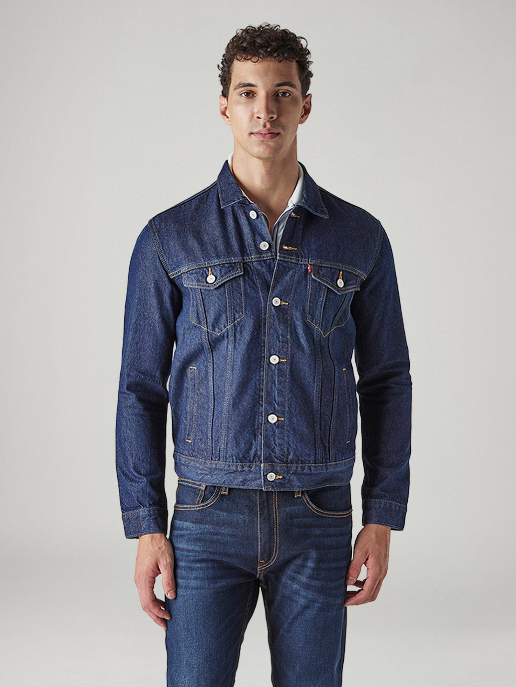 Men's Solid Regular Fit Denim Jacket - Front View