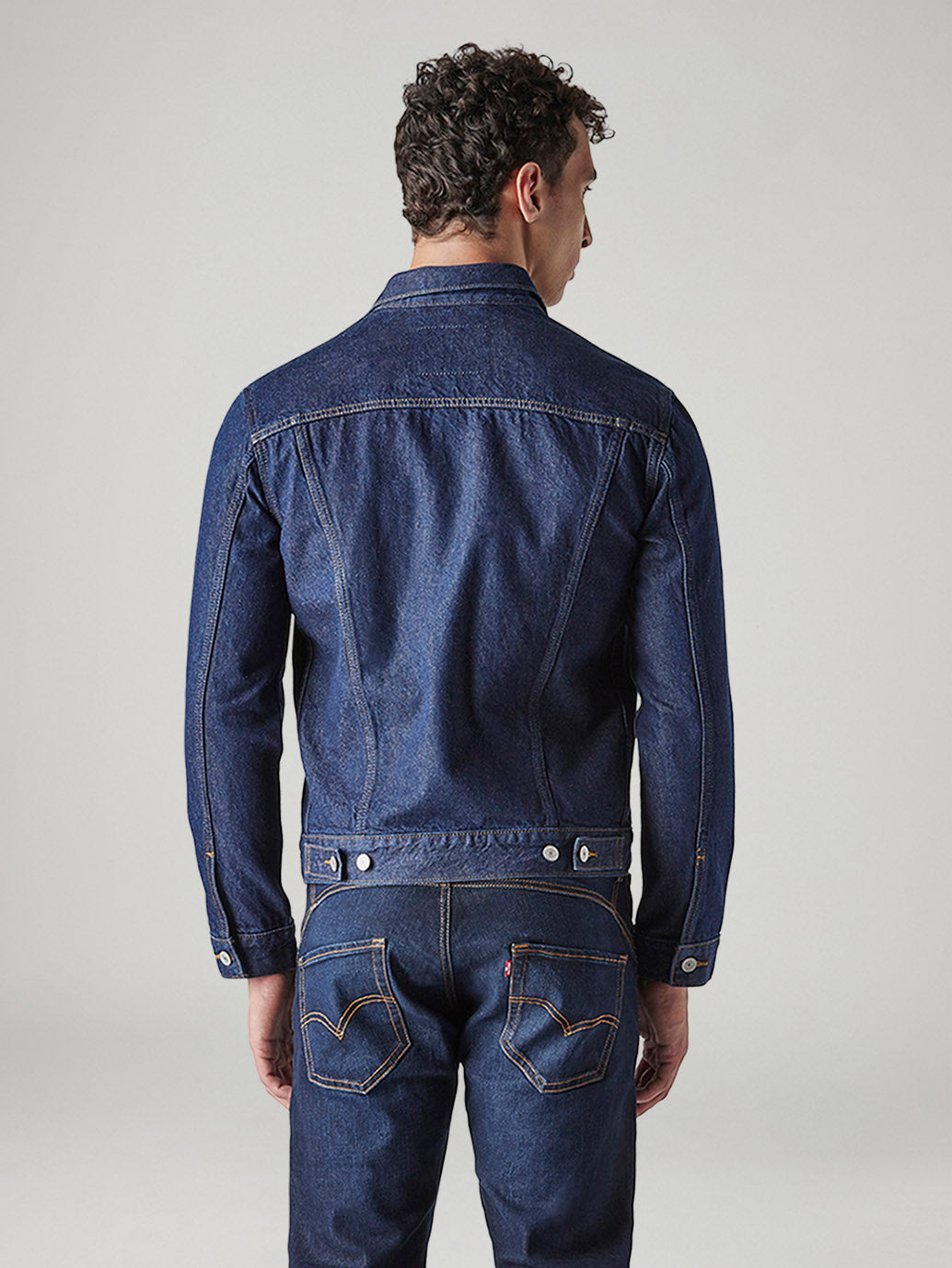Men's Solid Regular Fit Denim Jacket - Back View