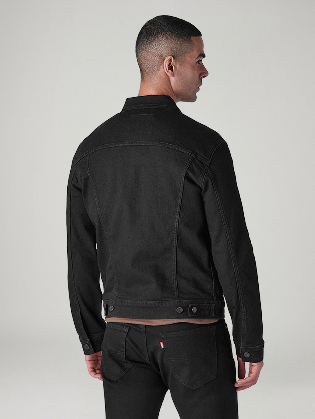 Men's Solid Regular Fit Denim Jacket - Back View