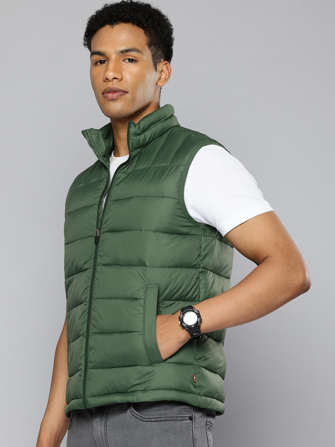 Men's Quilted Green High Neck Puffer Jacket - 24bb6953-49c3-4ee5-845e-70d3775c66a11724845651334-Levis-Men-Jackets-6451724845650665-3 View