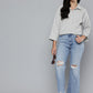 Women's Blue Ribcage Cropped Bootcut Fit High Rise Jeans - 25076903e5343de7d5bf531dda52072c View