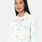 Women's Solid Spread Collar Denim Trucker Jacket - Detail View