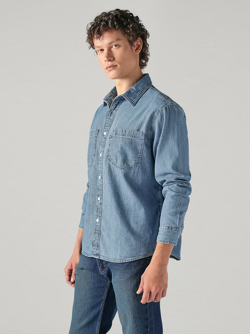 Men's Blue Solid Relaxed Fit Denim Shirt - 9d0255e6-d5c8-4084-9c9b-d43957beb45c View