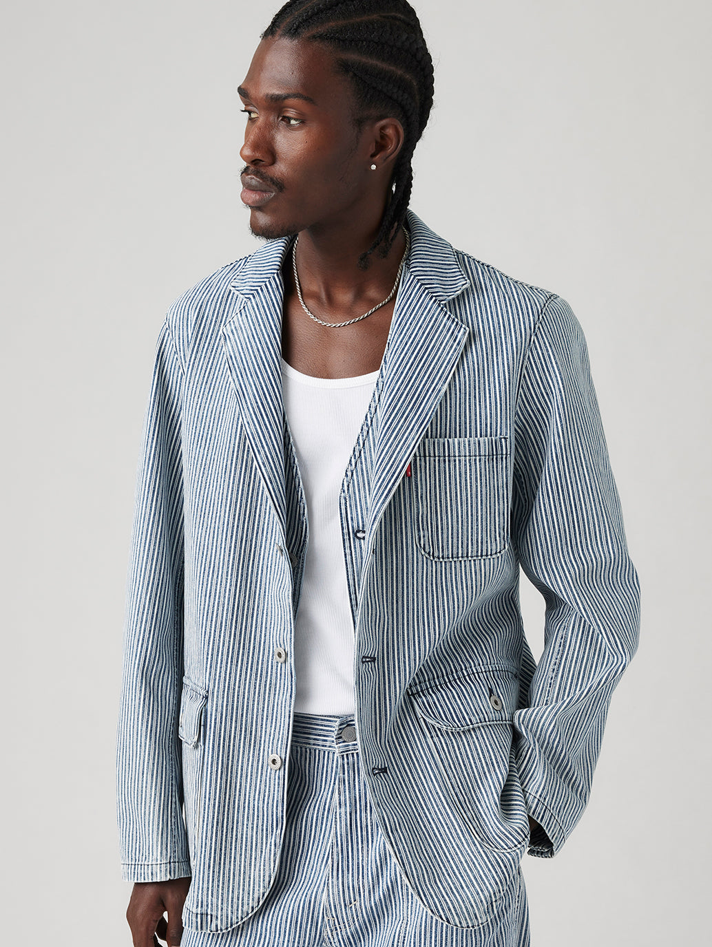 Men's Blue Striped Blazer - 2cdb6aa2fbcf3e8afda9ce5948052d26 View
