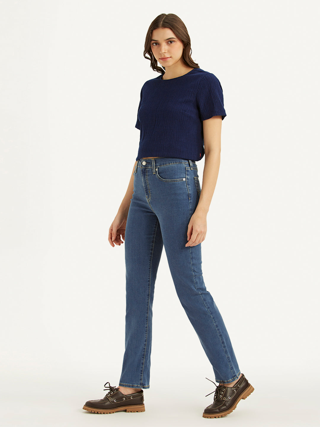Women's 724 Blue Straight Fit High Rise Jeans - 2ee6156415425a0823ed70f19bb8b2f7 View