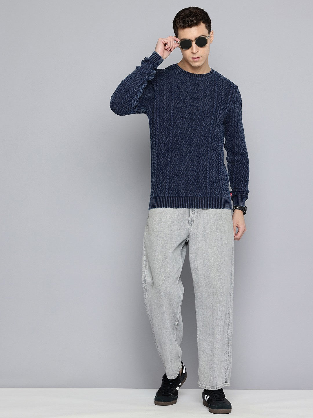 Men's Solid Navy Crew Neck Sweater - 3242ee42-17db-4fad-9301-502a0140d2831740648850064-Mens-Solid-Navy-Crew-Neck-Sweater-9991740648849708-5 View