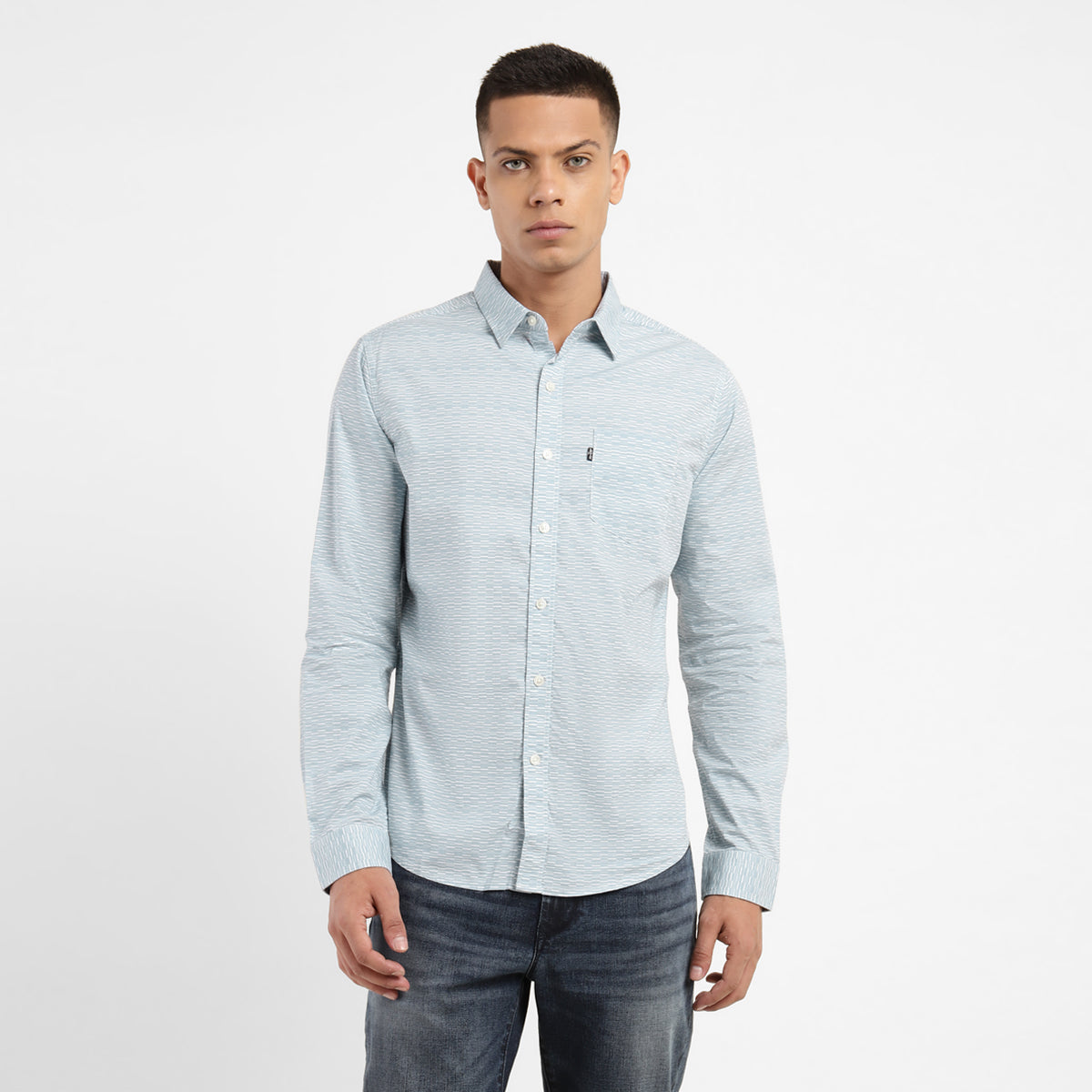 Men's Printed Spread Collar Shirt - Front View