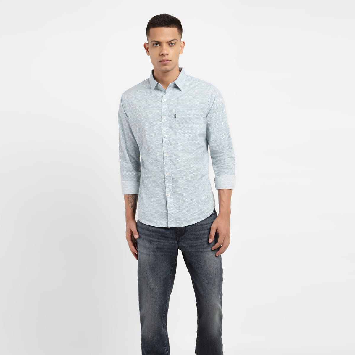 Men's Printed Spread Collar Shirt - StyleShot View
