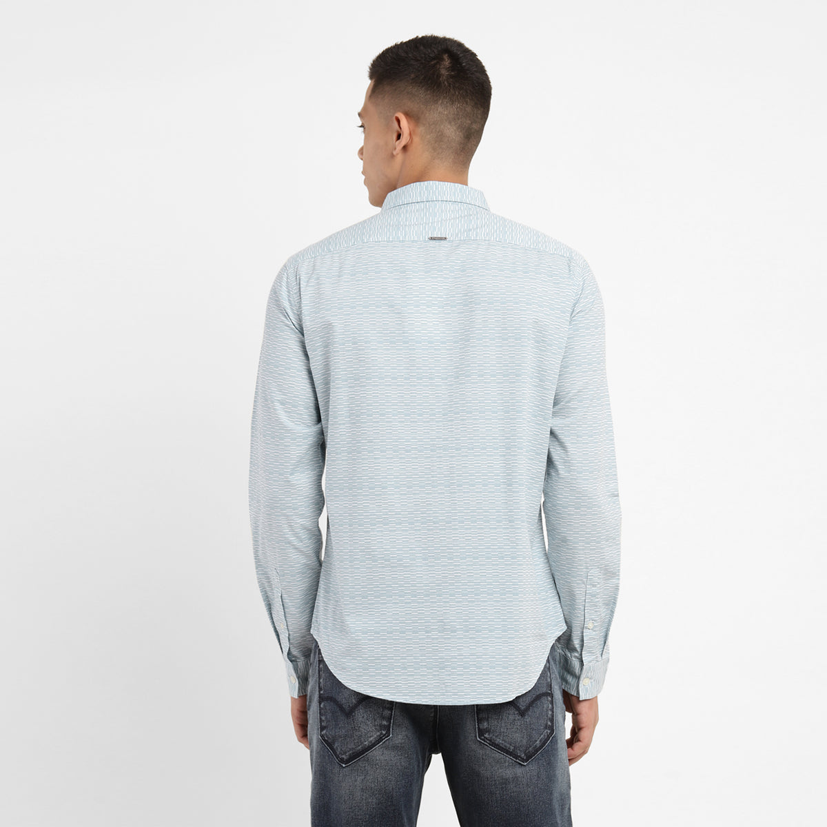 Men's Printed Spread Collar Shirt - Back View