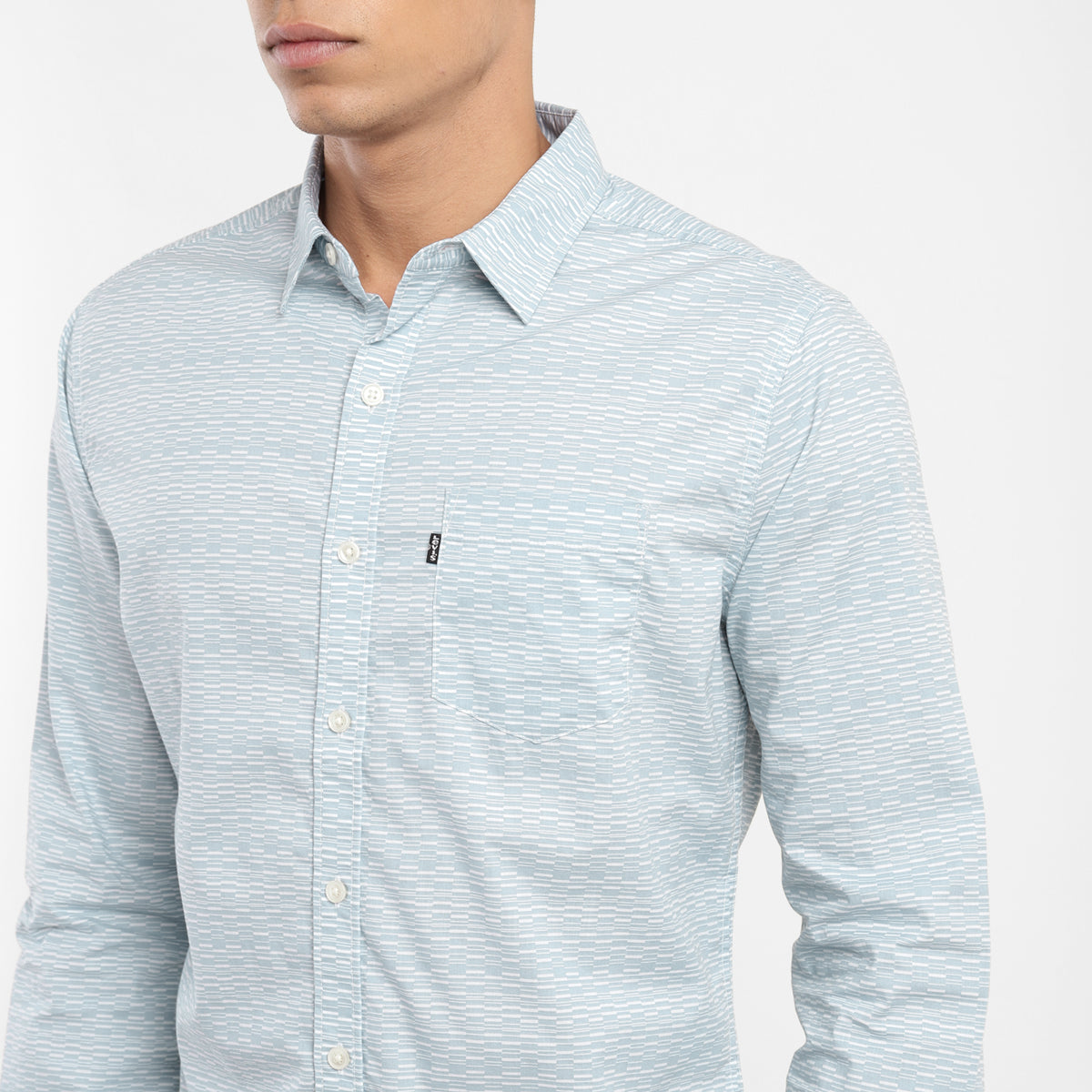 Men's Printed Spread Collar Shirt - Frontdetails View