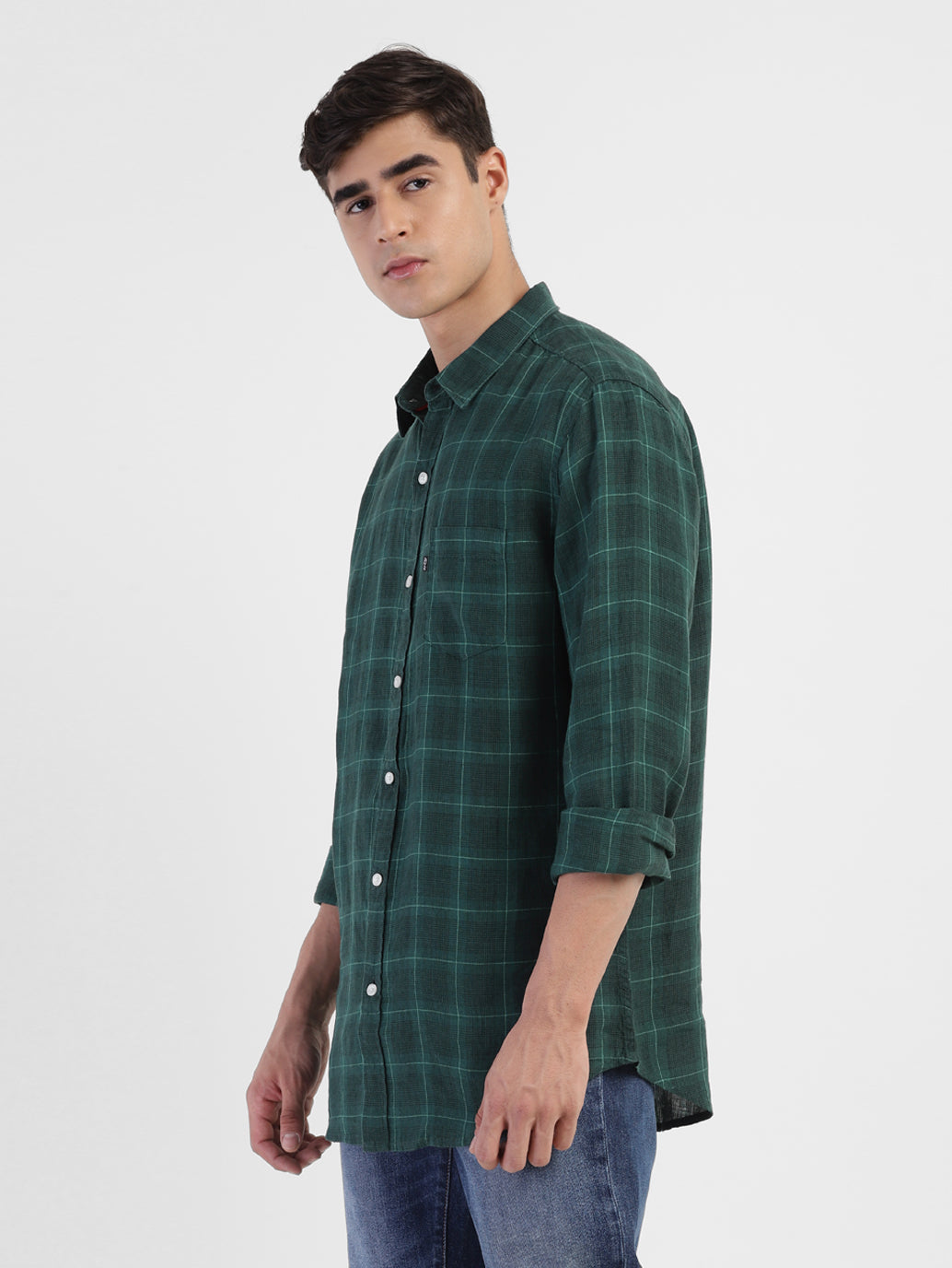 Men's Checkered Spread Collar Linen Shirt - d5680255-8054-42bc-b2fa-f795cb84e08d View