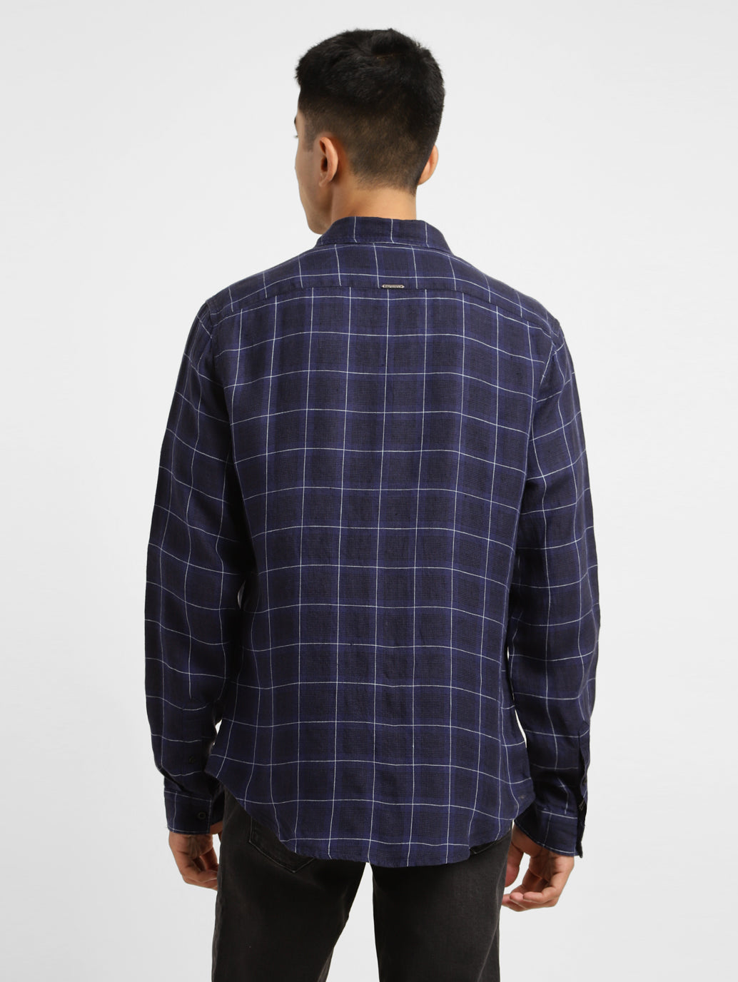 Men's Checkered Spread Collar Linen Shirt Purple - 635d6aa5-a8a9-4591-b8d5-51a261fdb76b View