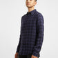 Men's Checkered Spread Collar Linen Shirt Purple - a9915dd3-b11e-42bc-87d5-8912036fa016 View