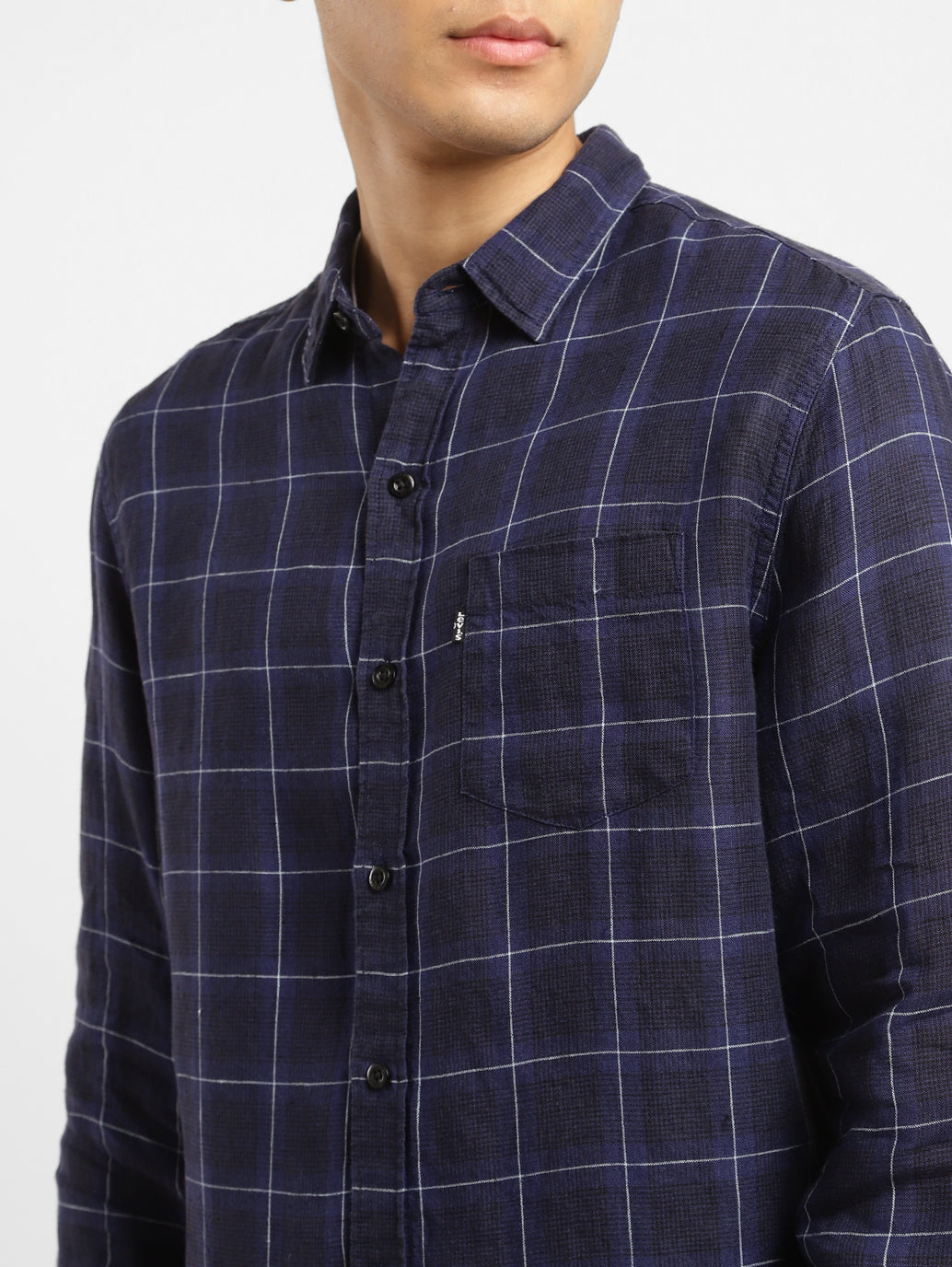 Men's Checkered Spread Collar Linen Shirt Purple - 73cf4de3-c3ba-4e0c-87b2-b124884d3167 View