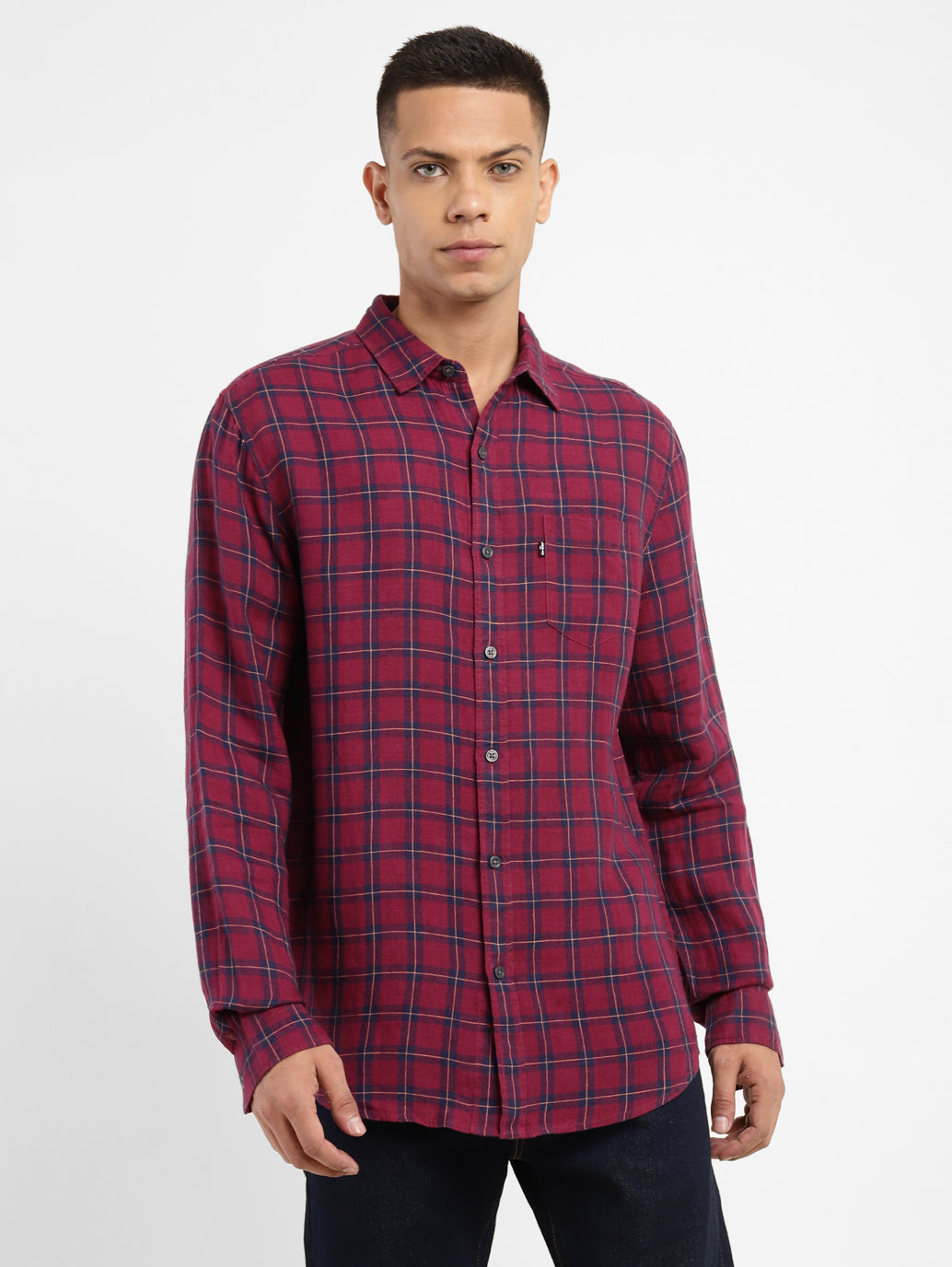 Men's Checkered Spread Collar Linen Shirt - 6d840d5b-1c18-43e0-99b0-dbcaa557f241 View