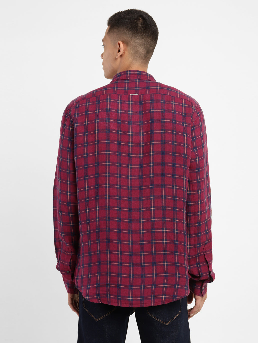 Men's Checkered Spread Collar Linen Shirt - 6d9a7cd0-536d-42f4-9cd2-2faf3bac3898 View
