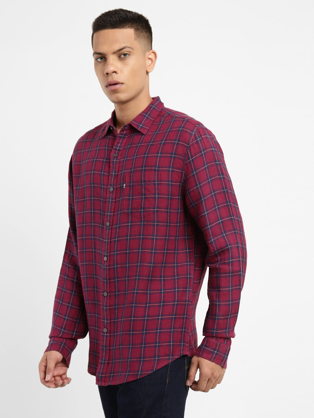 Men's Checkered Spread Collar Linen Shirt - 1b8a7ccc-cc87-47c0-a0ab-c751e98a0341 View