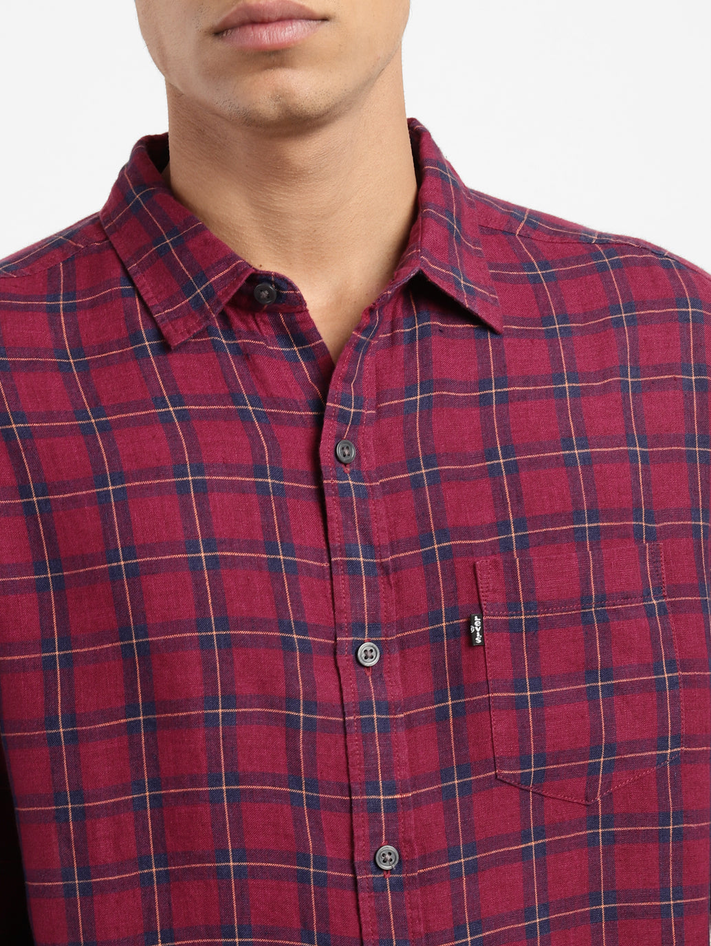 Men's Checkered Spread Collar Linen Shirt - f58ae360-91fc-4a6d-8fb0-18ea30276ca5 View