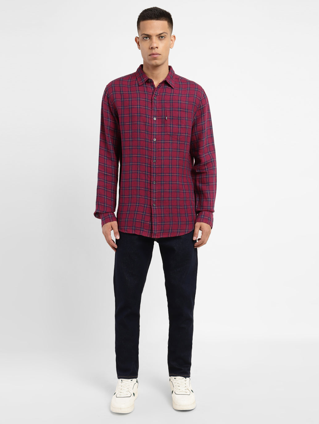 Men's Checkered Spread Collar Linen Shirt - 880bbfdf-cce5-45b3-8a7e-2981110e6bce View