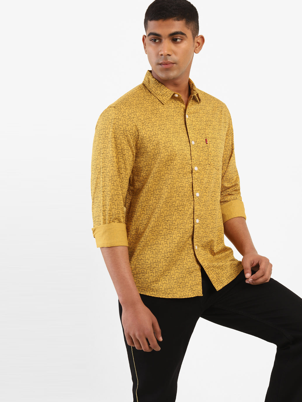 Men's Geometrical Print Spread Collar Shirt - 77d3561a-3a05-4f1e-bea5-60b2d574e34a View