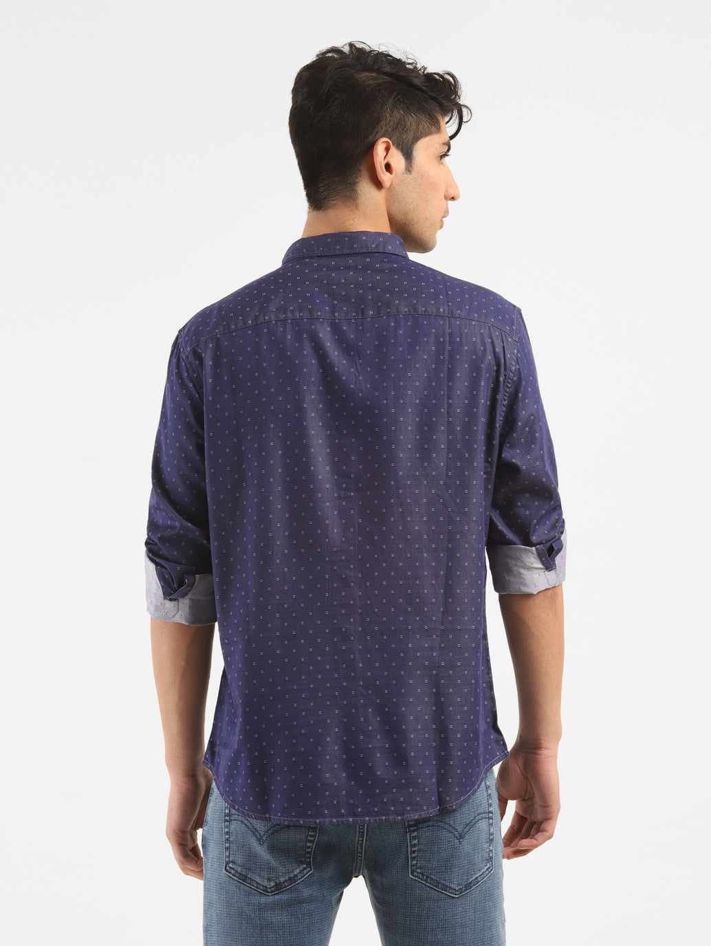Men's Navy Printed Slim Fit Shirt - 3df127c2-c9e2-4908-a522-d7990ffc8cee View