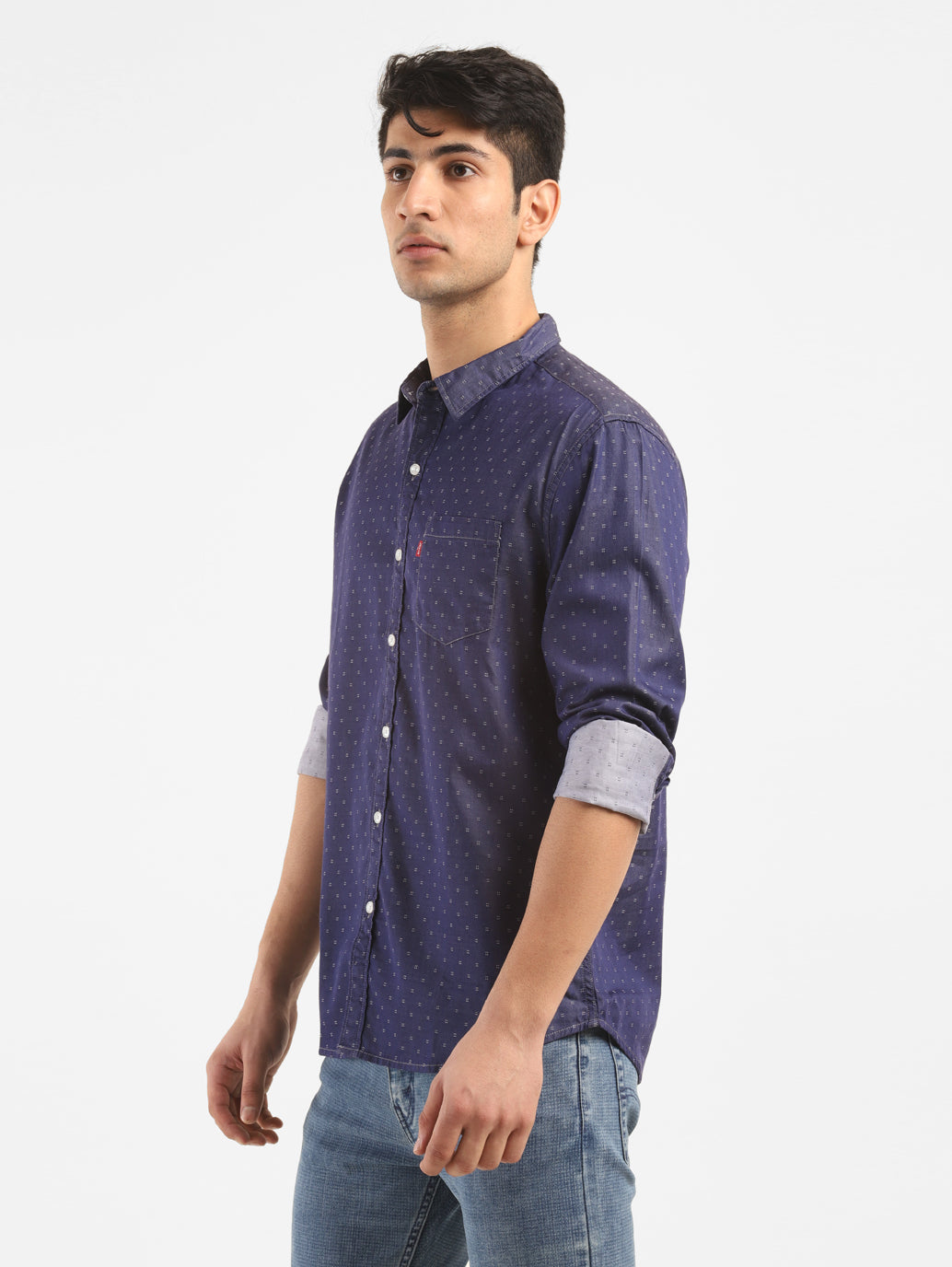 Men's Navy Printed Slim Fit Shirt - 119cb826-e210-40ec-9f30-d9ecd21aa184 View